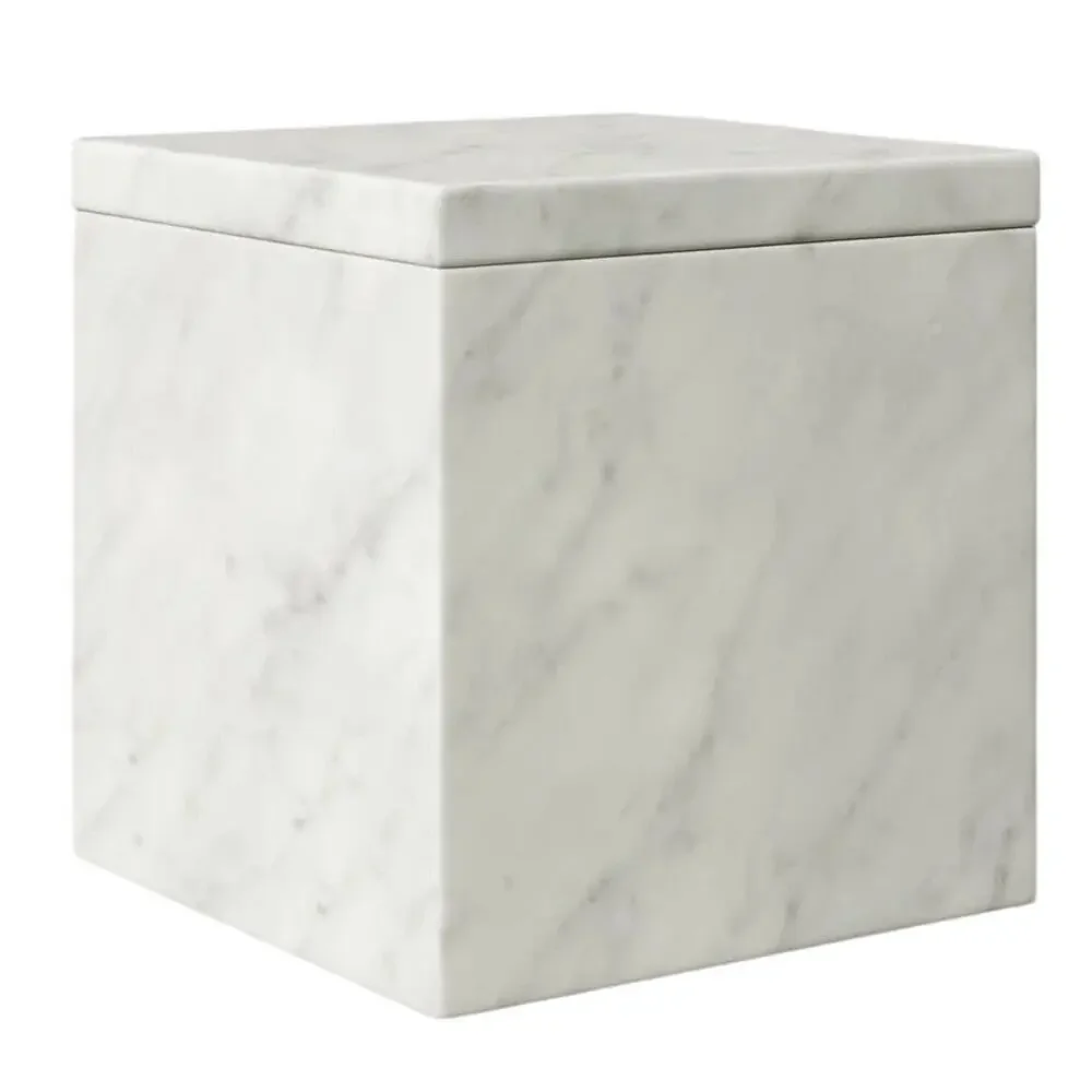 NWT ~ Marmol White & Gray Genuine Marble Bathroom Counter Storage Box with Lid